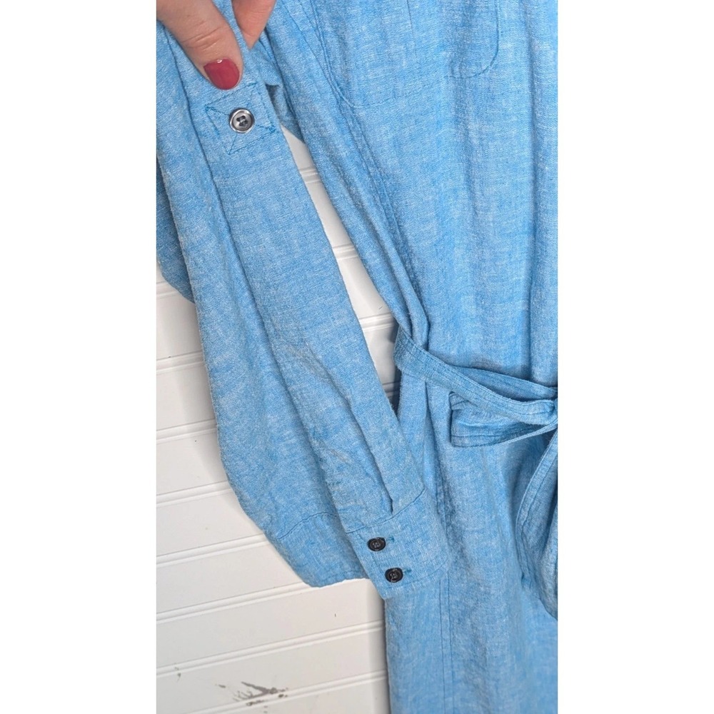 Dialogue Women's Shirt Dress Petite Medium PM Blue Long Sleeve Tie Linen Blend - Picture 8 of 9